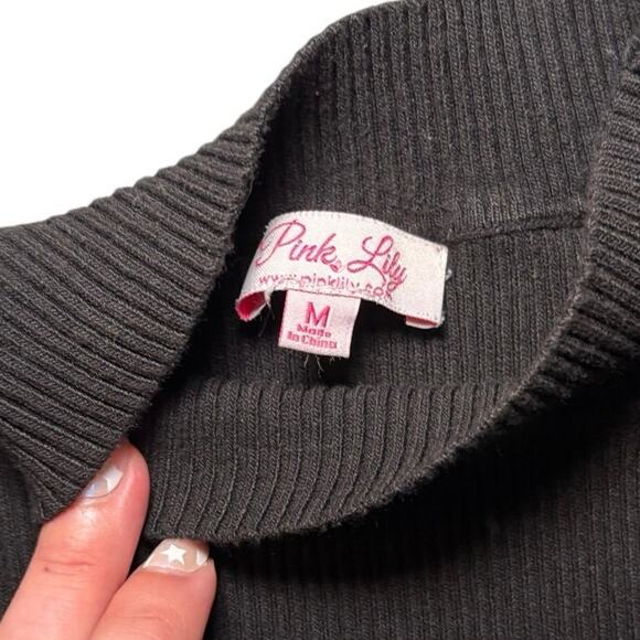 Pink Lily Body Con Black Sleeveless Ribbed Knit Midi Dress Size Medium - Picture 2 of 4